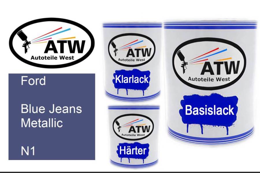 Ford, Blue Jeans Metallic, N1: 1L Lackdose + 1L Klarlack + 500ml Härter - Set, von ATW Autoteile West.